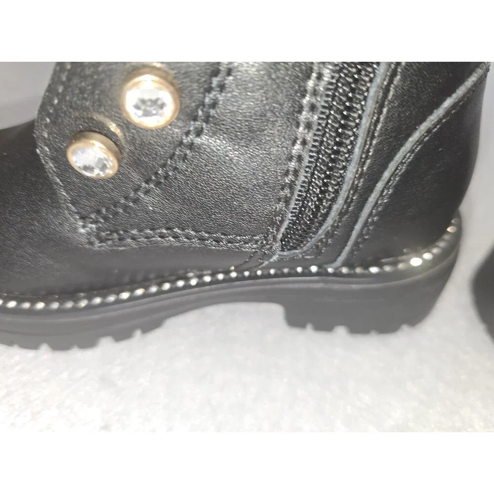 Kurt Geiger London Mini Bax Girls Black Leather Chain Combat Boots Size 7 NWT